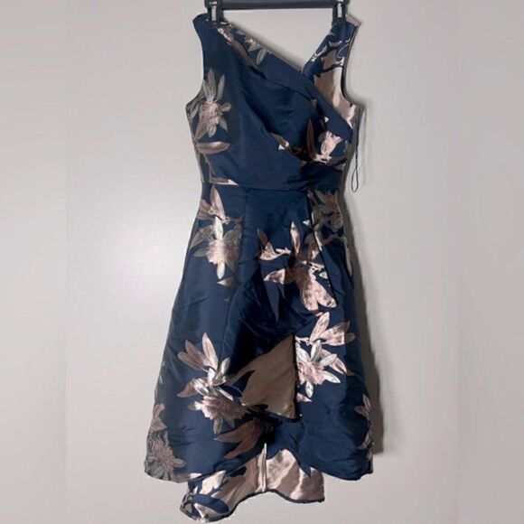 Adrianna Papell, Jacquard Halter Dress, Size 4(US), navy blush - Picture 12 of 14